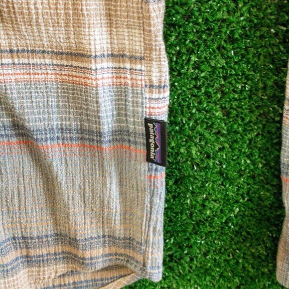 PATAGONIA ORGANIC COTTON WORN WEAR MENS CASUAL SHIRT LONG SLEEVE BLUE BROWN SZ S - Picture 2 of 5